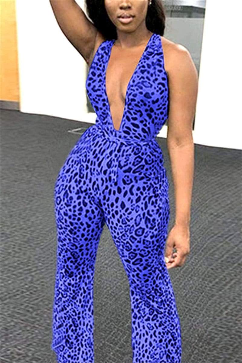 Sexy Print Mesh Backless Perspective Jumpsuit