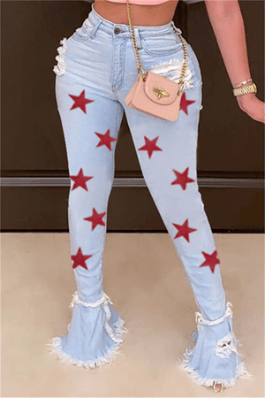 Fashion Casual Regular The Stars Print Jeans