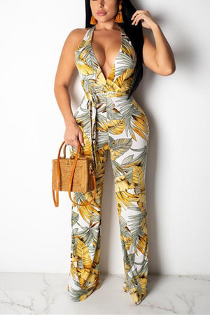 Fashion Sexy Printing V-neck Jumpsuit - VogueRegion