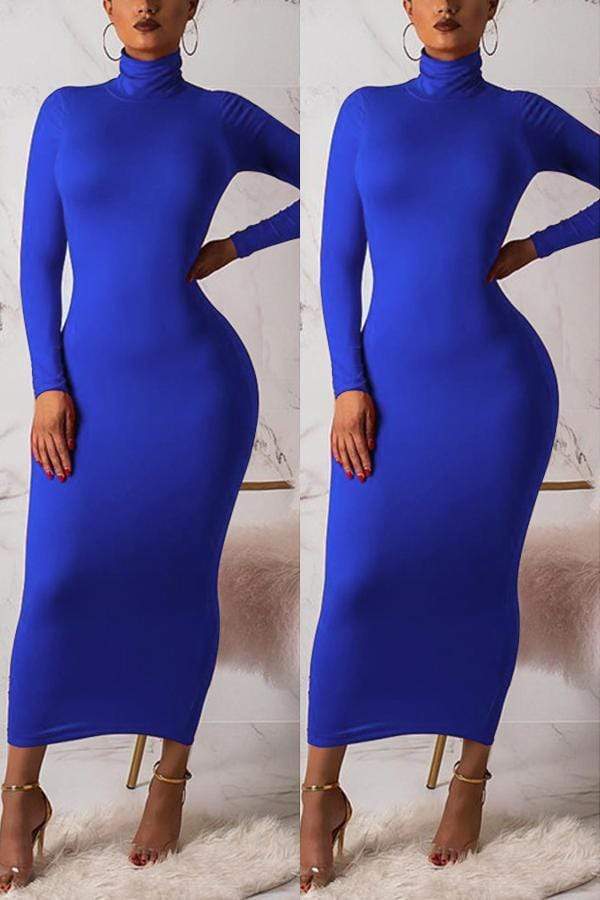 Fashion High Neck Long Sleeve Dress - VogueRegion