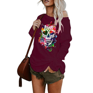 Halloween Undead Skull Print Irregular T-shirt