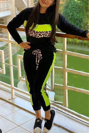 Fashion Casual Leopard Colorblock Suit