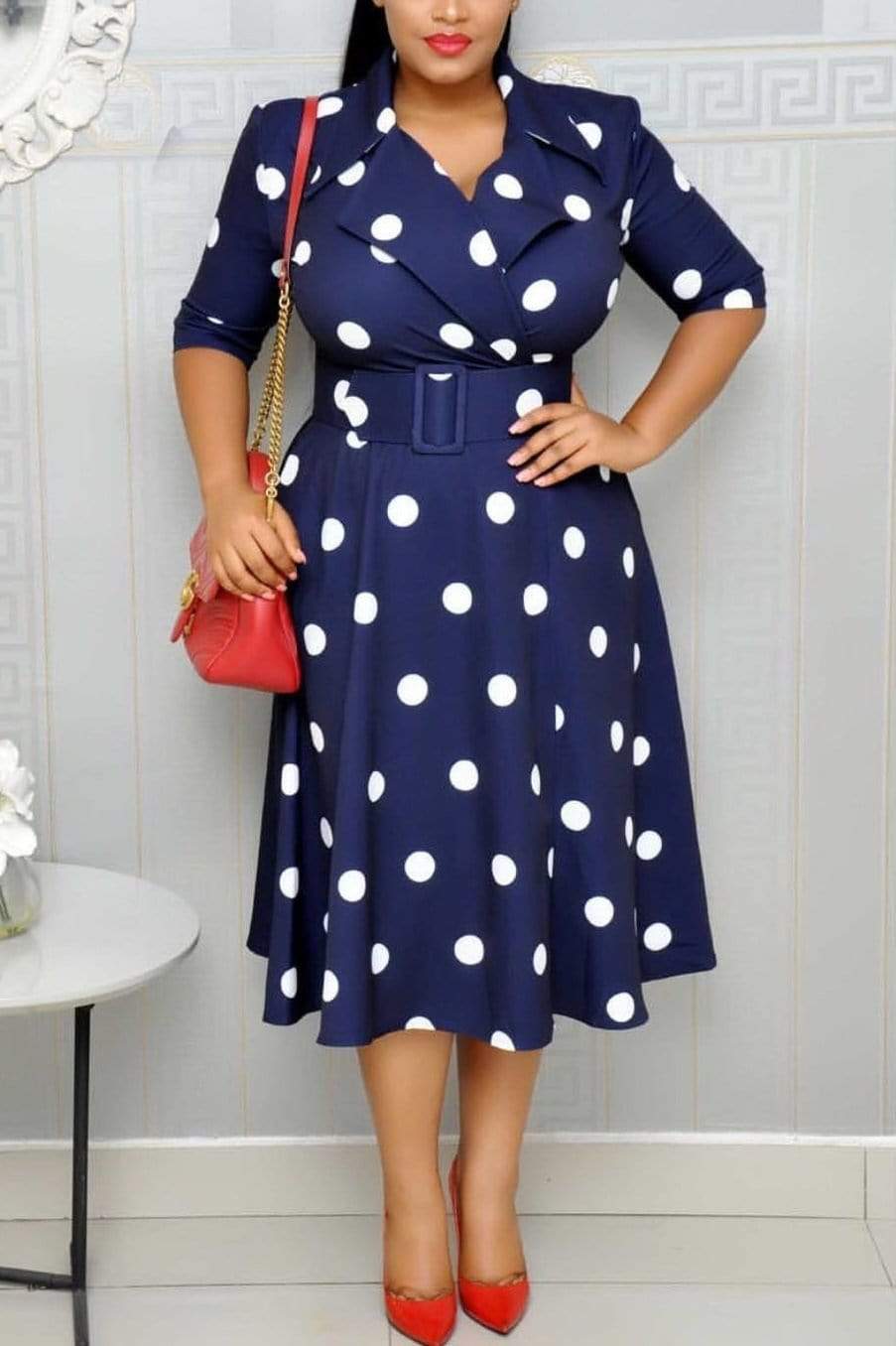 Suit Collar Dot Large Size dress