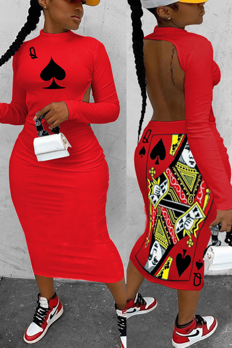 Fashion Sexy Regular Print Backless Dresses