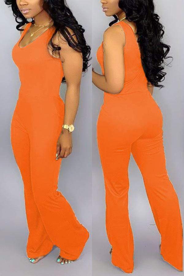 Sexy Sleeveless Wide Leg Horn Jumpsuit