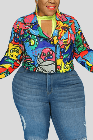 Fashion Casual Turndown Collar Regular Print Plus Size Top