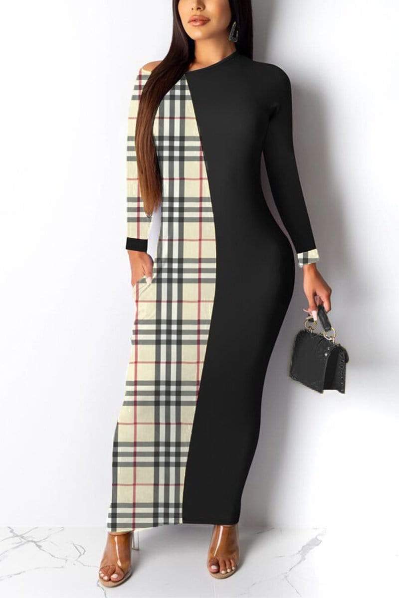 Fashion Plaid Print Stitching Dress