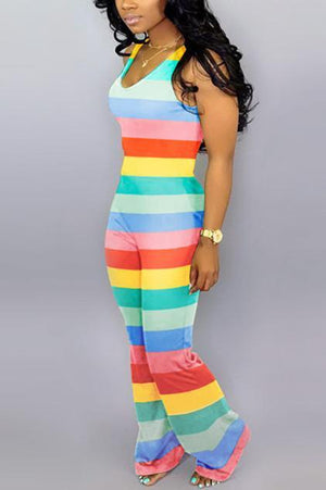 Fashion Sleeveless Colors Stripe Jumpsuit