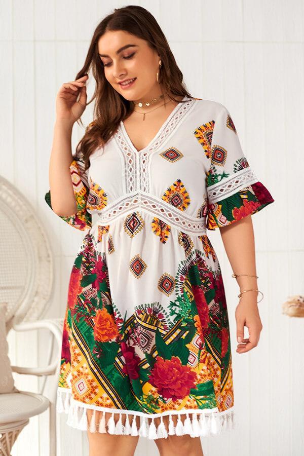 Fashion V-Neck Bohemian Print Dress