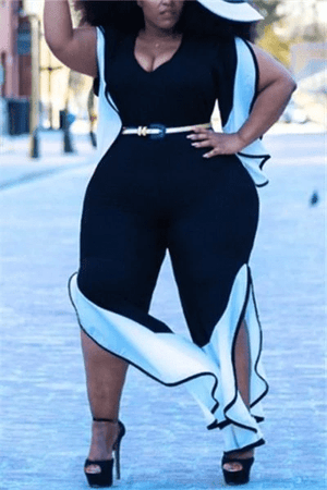 Pure Color Split High Waist Jumpsuit