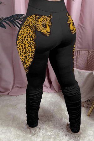 Casual Animal Print Skinny Pencil Trousers