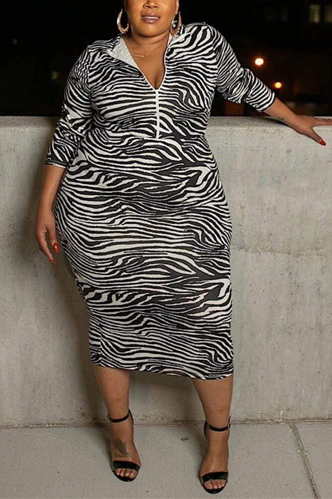 Casual Black Zebra Print Dress