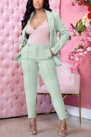 Casual Business Solid Color Blazer Pants Set