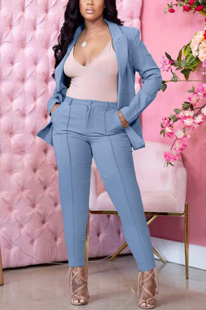 Casual Business Solid Color Blazer Pants Set