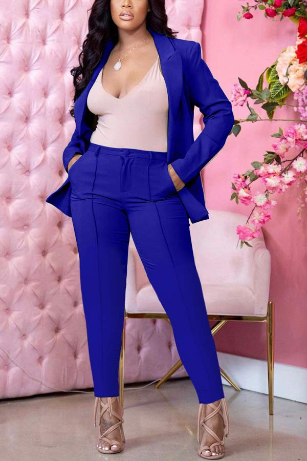 Casual Business Solid Color Blazer Pants Set