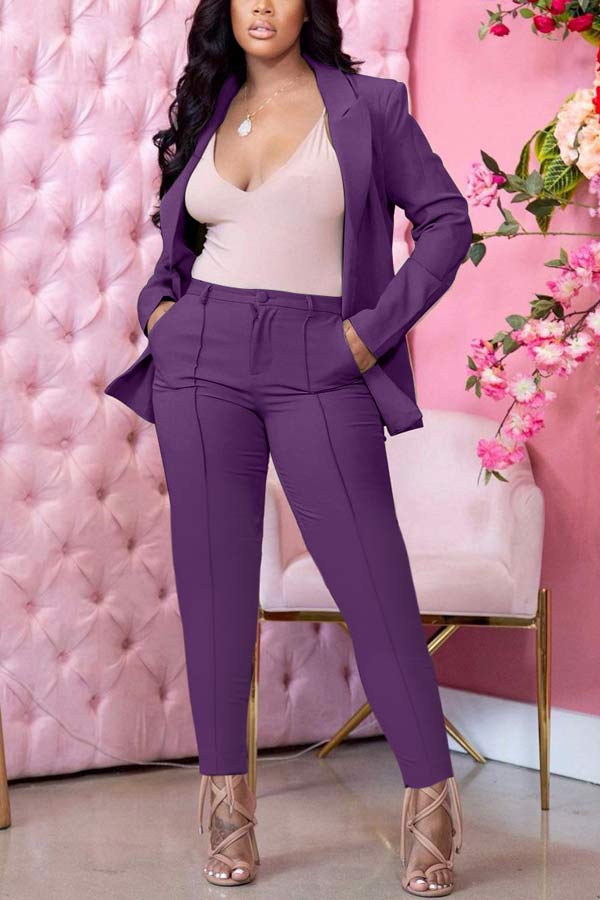 Casual Business Solid Color Blazer Pants Set