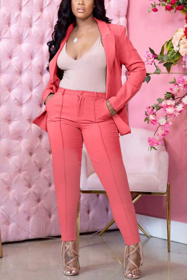Casual Business Solid Color Blazer Pants Set
