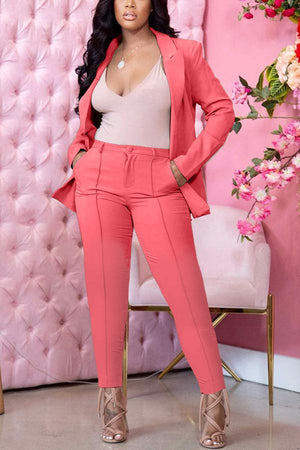 Casual Business Solid Color Blazer Pants Set