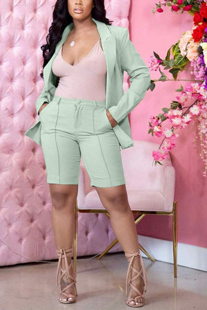Casual Business Solid Color Blazer Shorts Set