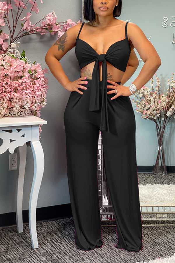 Casual Camisole Solid Color Trousers Set