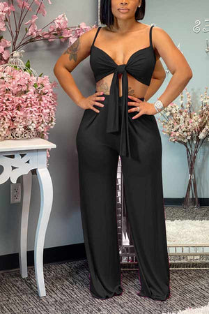 Casual Camisole Solid Color Trousers Set