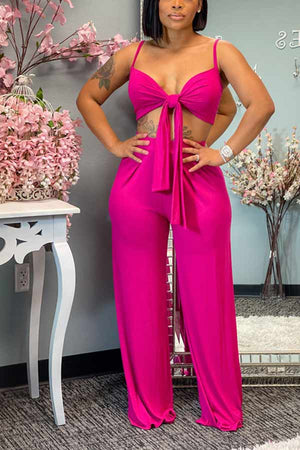 Casual Camisole Solid Color Trousers Set