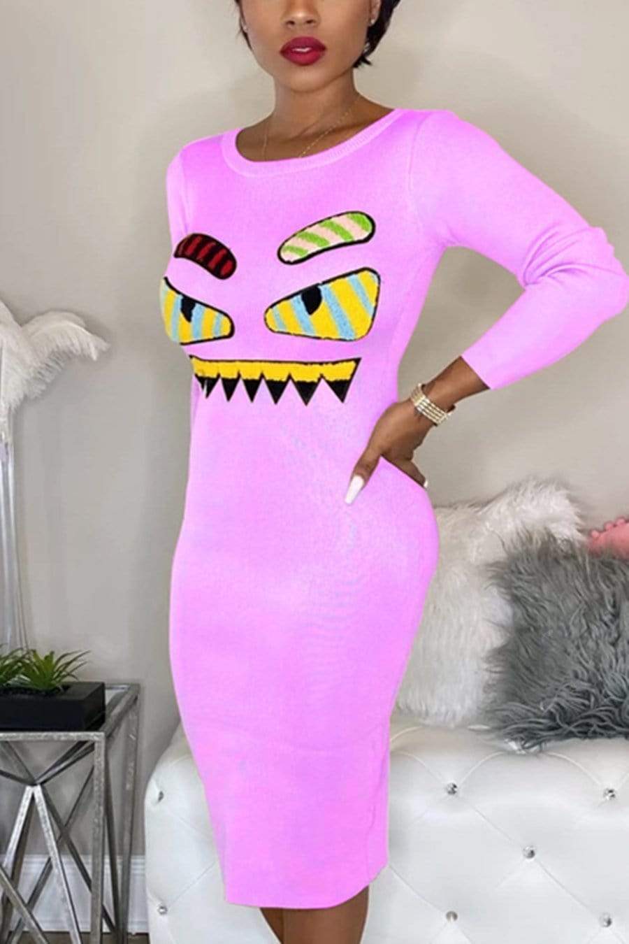 Casual Cartoon Embroidered Dress