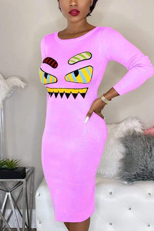 Casual Cartoon Embroidered Dress