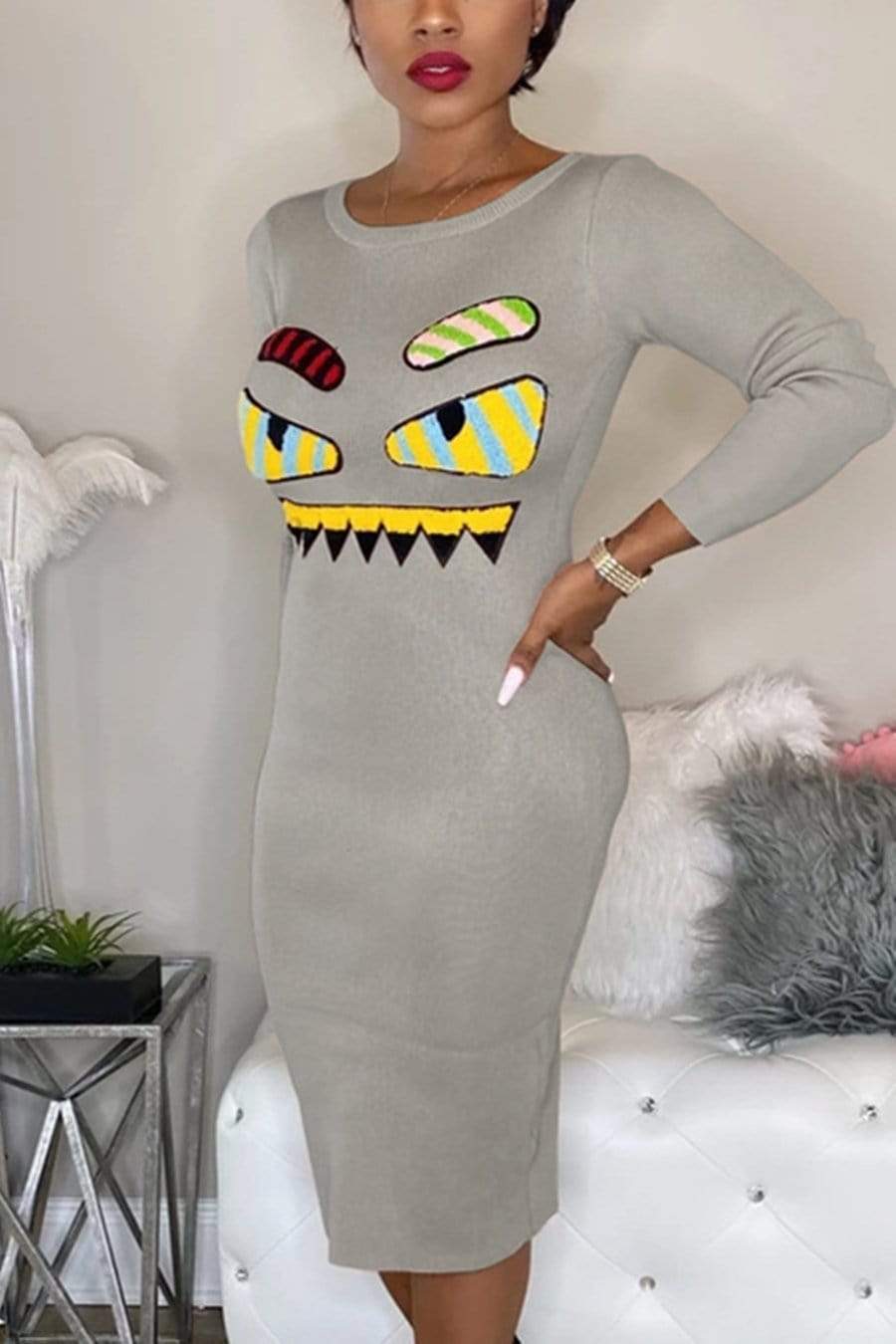 Casual Cartoon Embroidered Dress