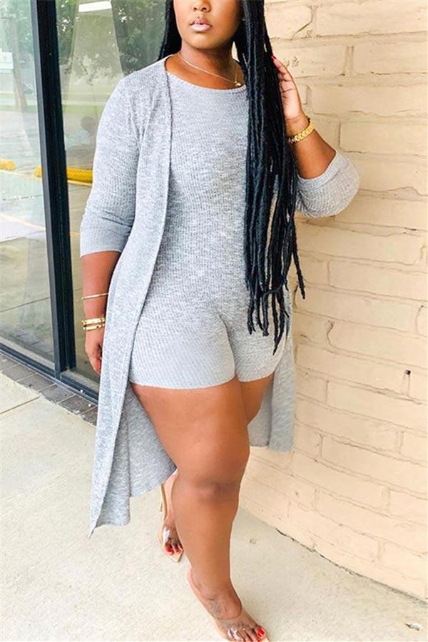 Casual Cotton Solid Color Long Sleeve Two Piece
