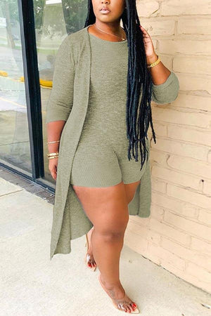 Casual Cotton Solid Color Long Sleeve Two Piece