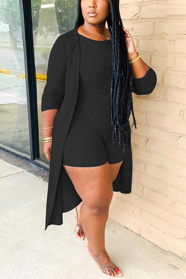 Casual Cotton Solid Color Long Sleeve Two Piece