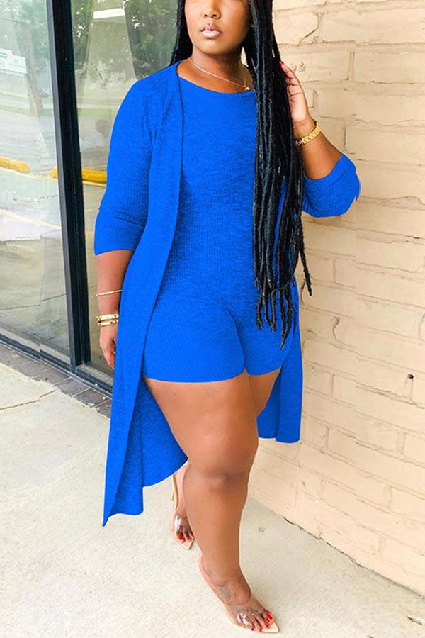 Casual Cotton Solid Color Long Sleeve Two Piece