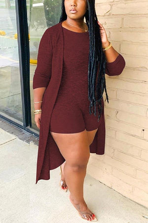 Casual Cotton Solid Color Long Sleeve Two Piece