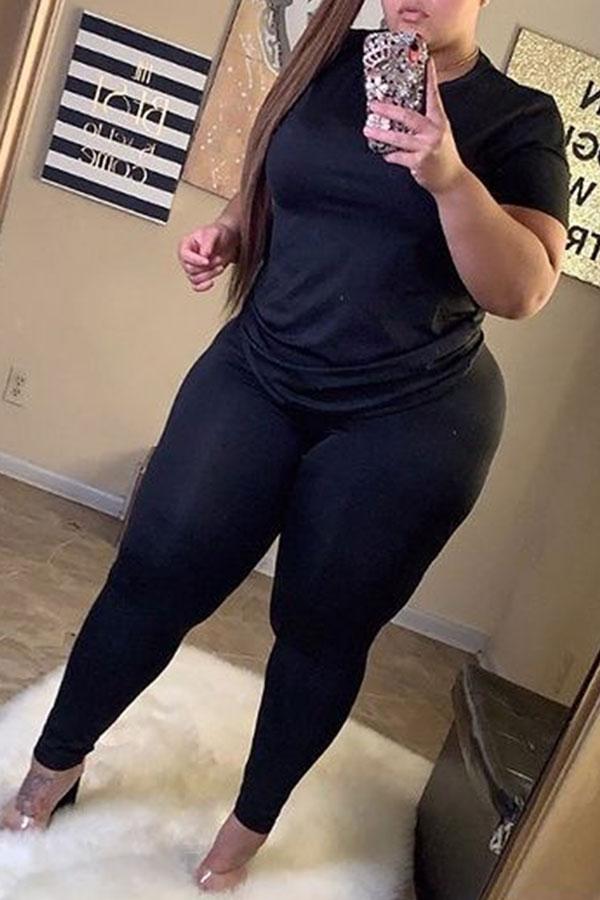 Casual Daily Solid Color Plus Size Two Pieces