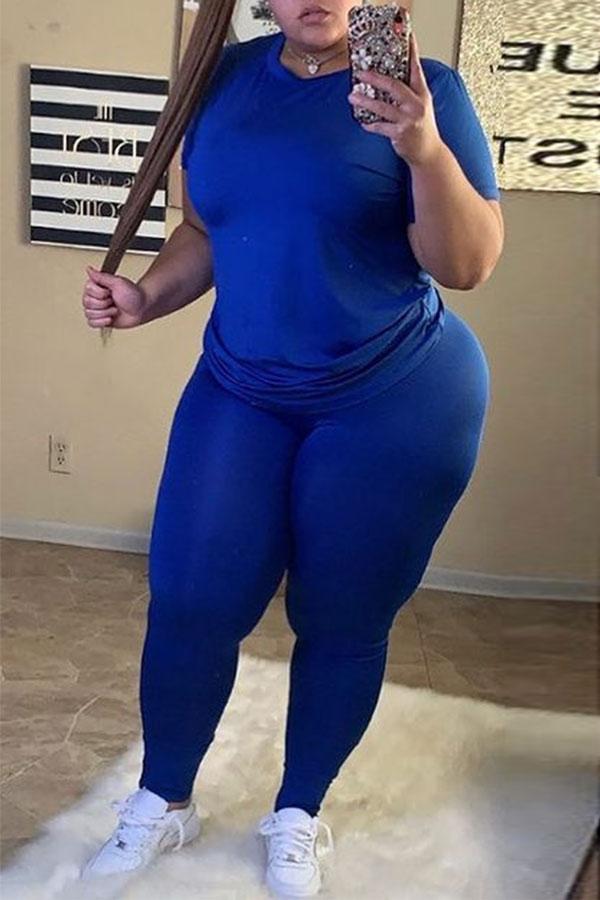 Casual Daily Solid Color Plus Size Two Pieces