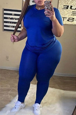 Casual Daily Solid Color Plus Size Two Pieces