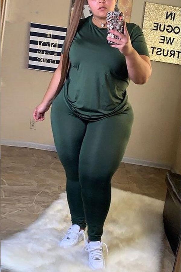 Casual Daily Solid Color Plus Size Two Pieces