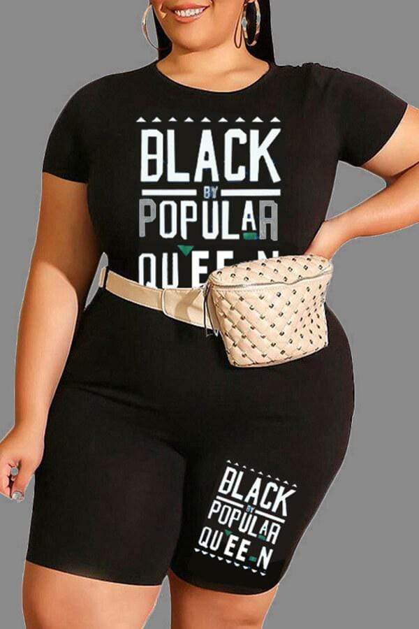 Casual Letter Print Plus Size Two Pieces