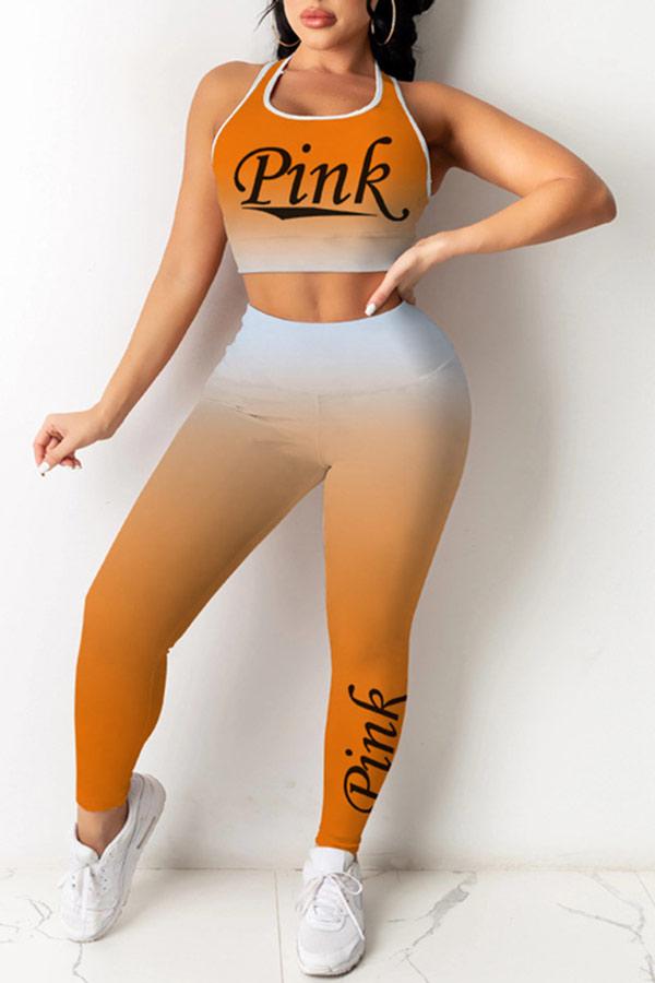 Casual Letter Print Vests Pants Set