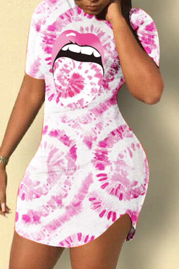 Casual Lip Print Split Joint Pencil Dresses