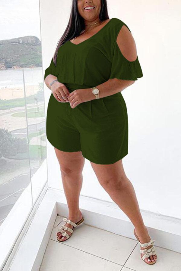 Casual Loose Solid Color Plus Size Romper