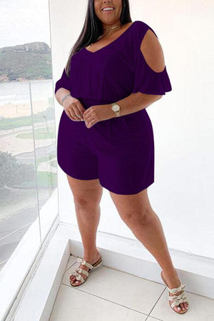 Casual Loose Solid Color Plus Size Romper