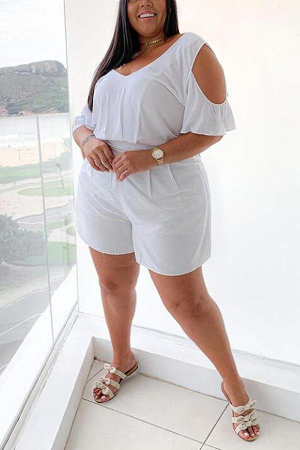 Casual Loose Solid Color Plus Size Romper