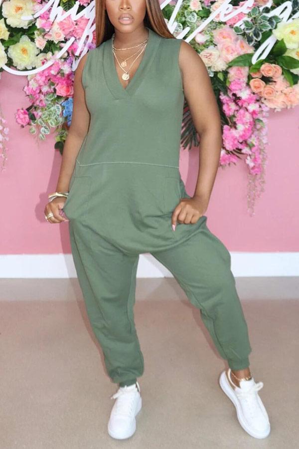 Casual Loose Solid Color Sleeveless Jumpsuit