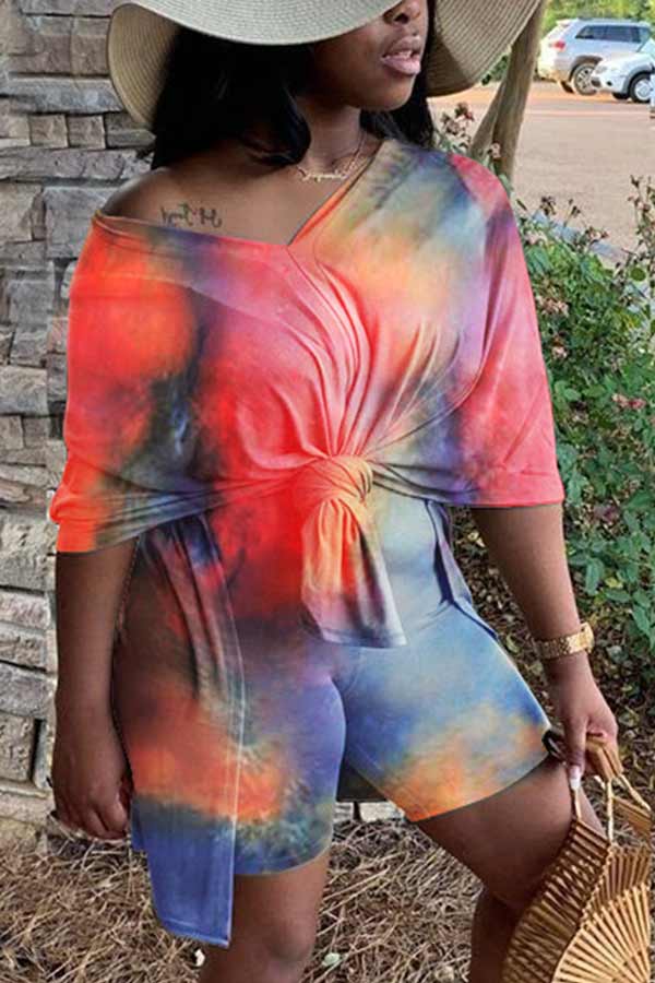 Casual  Loose Tie-dye Printed Shorts Set