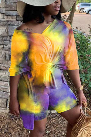 Casual  Loose Tie-dye Printed Shorts Set