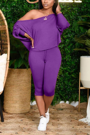 Casual Oblique Collar Solid Color Pants Set