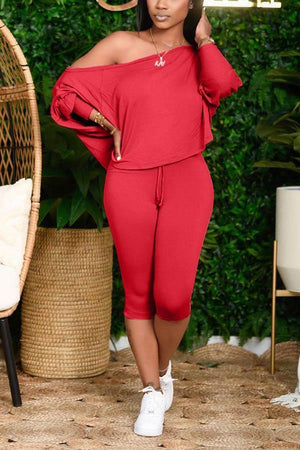 Casual Oblique Collar Solid Color Pants Set