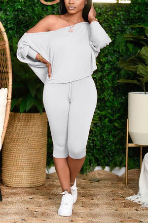 Casual Oblique Collar Solid Color Pants Set